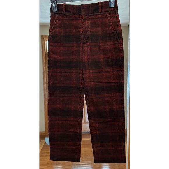 AG Adriano Goldschmied The Elvie Corduroy Red Plaid High Rise Crop Trouser 27 - Picture 8 of 12